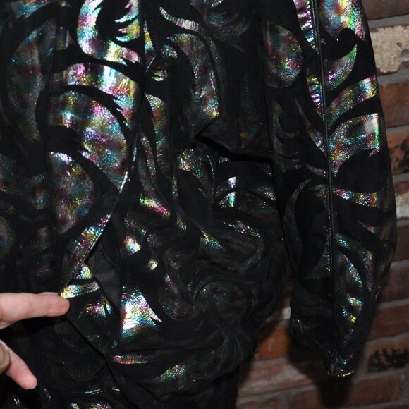 Vtg 90s Avant Garde Metallic BLACK LEATHER Bat Wing Cocoon Jacket CAR Coat M - Picture 12 of 14